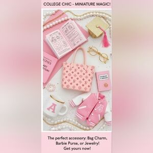 Pink Monogram Mini Tote Charm Doll Purse